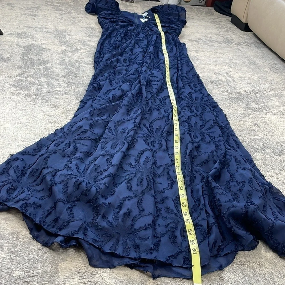 NWT Tanya Taylor Leonie Gown Navy Blue Maxi Formal Notched V Sz 4